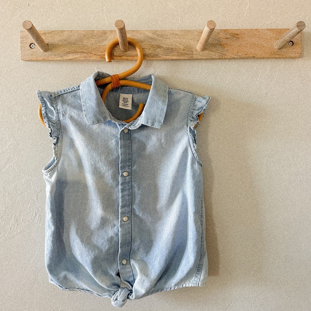 H&M light denim tie front shirt